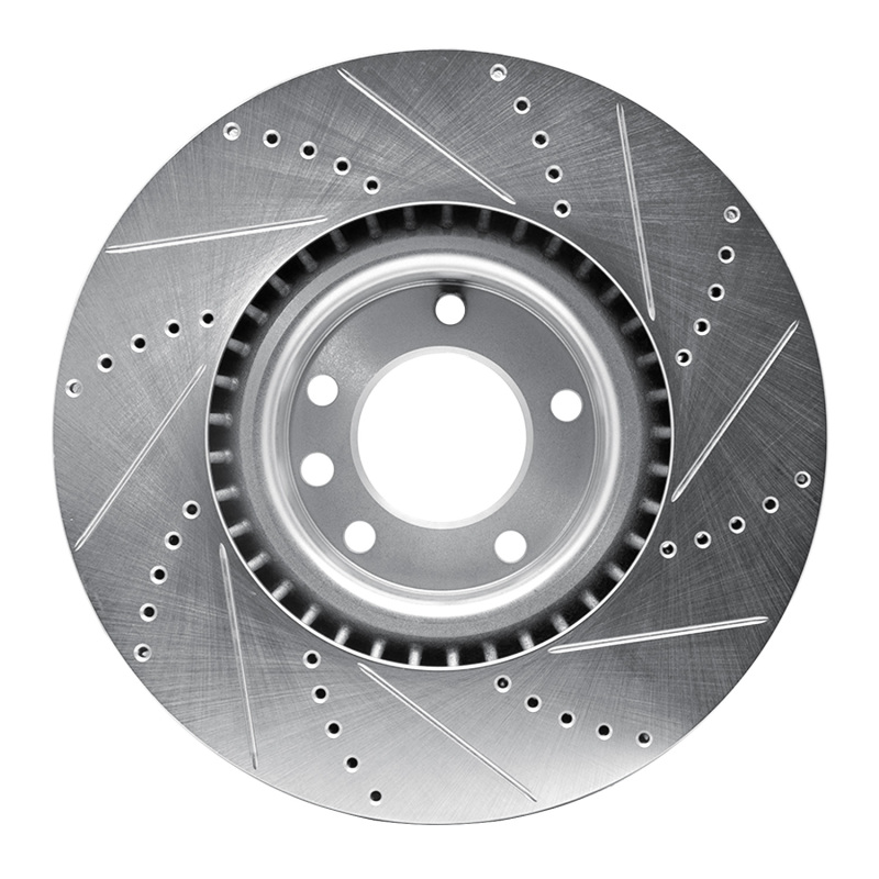 Porsche Cayenne Brake Rotor (1) - Front Left - R1 Concepts - Drilled & Slotted - Silver - `08-`09